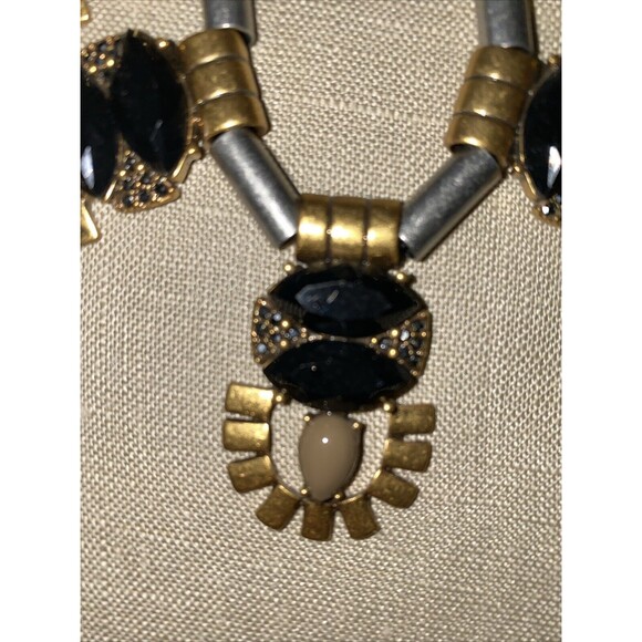 Vintage Signed J CREW Goldtone Silver Black Rhinestones 18" Necklace - Picture 4 of 11